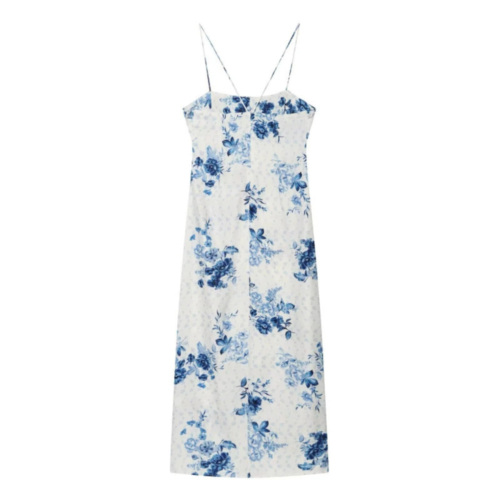 ZARA Vacation Backless Strappy Printed Midi Dress